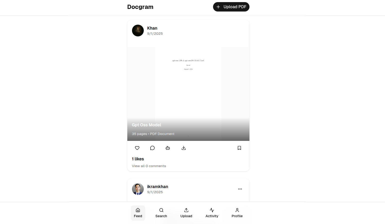 Docgram: Chat-with-PDF RAG Social Platform – AI/RAG project screenshot